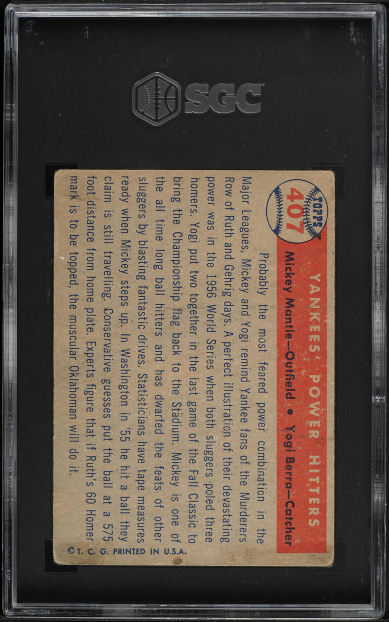 1957 Topps Mickey Mantle & Yogi Berra POWER HITTERS #407 SGC 2.5 GD+