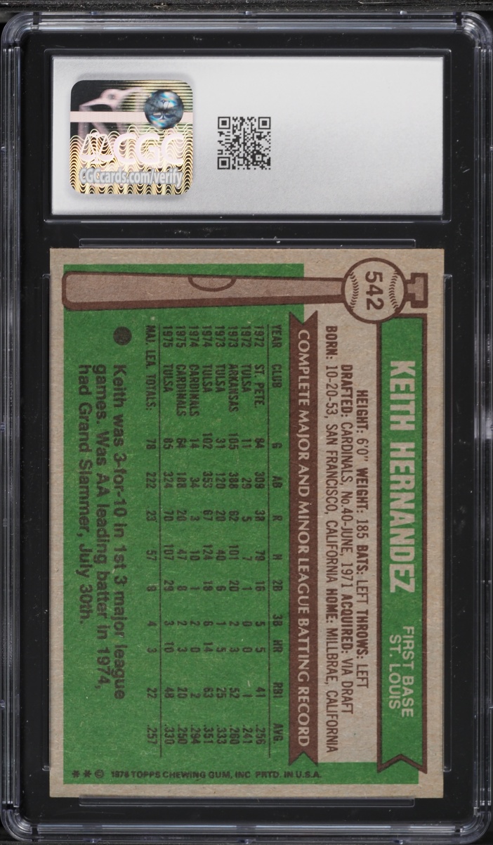 1976 Topps Keith Hernandez #542 CGC 7.5 NRMT+