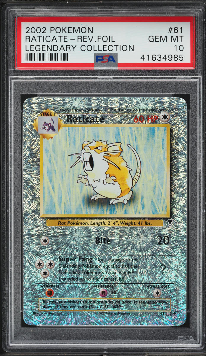 2002 Pokemon  Legendary Collection Reverse Holo Raticate #61 PSA 10 GEM MINT