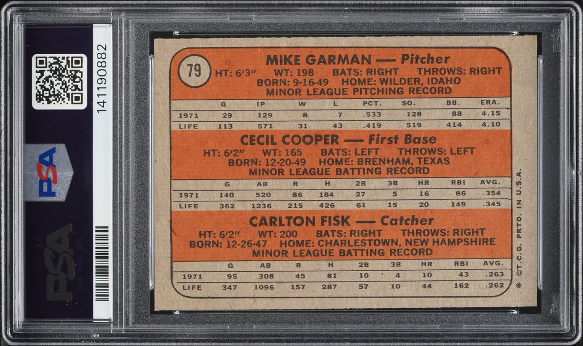 1972 Topps Carlton Fisk ROOKIE #79 PSA 8 NM-MT