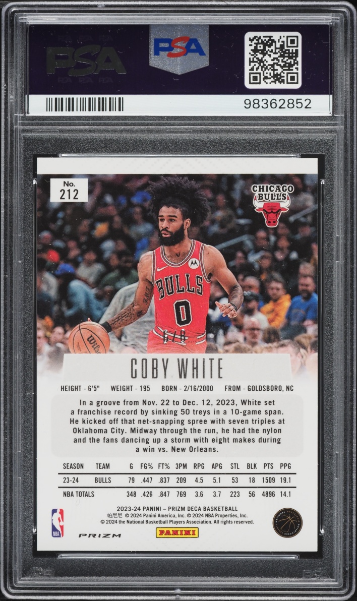 2023 Panini Prizm Deca Black Gold  Shimmer FOTL Coby White /8 #212 PSA 10 GEM MINT