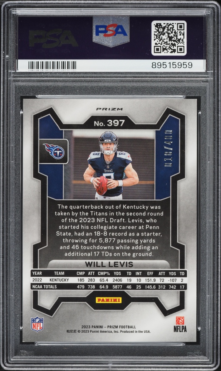 2023 Panini Prizm Pandora Will Levis ROOKIE /400 #397 PSA 9 MINT