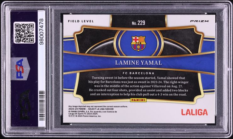 2023 Select Field Level LaLiga Blue Lamine Yamal ROOKIE #229 PSA 10 GEM MINT - Photo 2