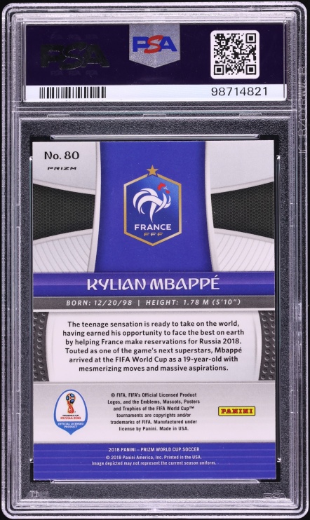 2018 Panini Prizm World Cup Black Gold Wave Kylian Mbappe ROOKIE #80 PSA 9 MINT - Photo 2