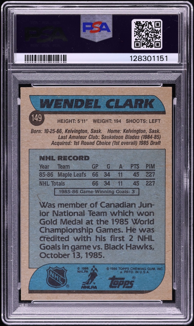 1986 Topps Hockey Wendel Clark ROOKIE #149 PSA 10 GEM MINT
