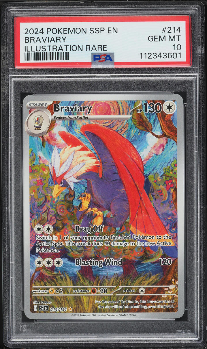 2024 Pokemon Scarlet & Violet Surging Sparks IR Braviary #214 PSA 10 GEM MINT