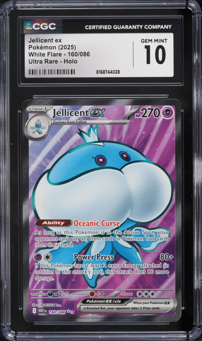 2025 Pokemon Scarlet & Violet White Flare Full Art Jellicent Ex #160 CGC 10 GEM MINT
