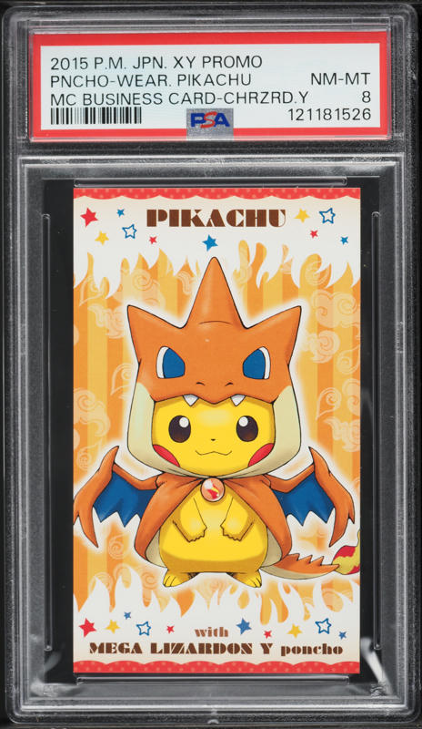 PSA8 MEGA LIZARDON X poncho 名刺 2015 NM] Pokemon Poncho Pikachu Mega Charizard X Business Card 2015 XY