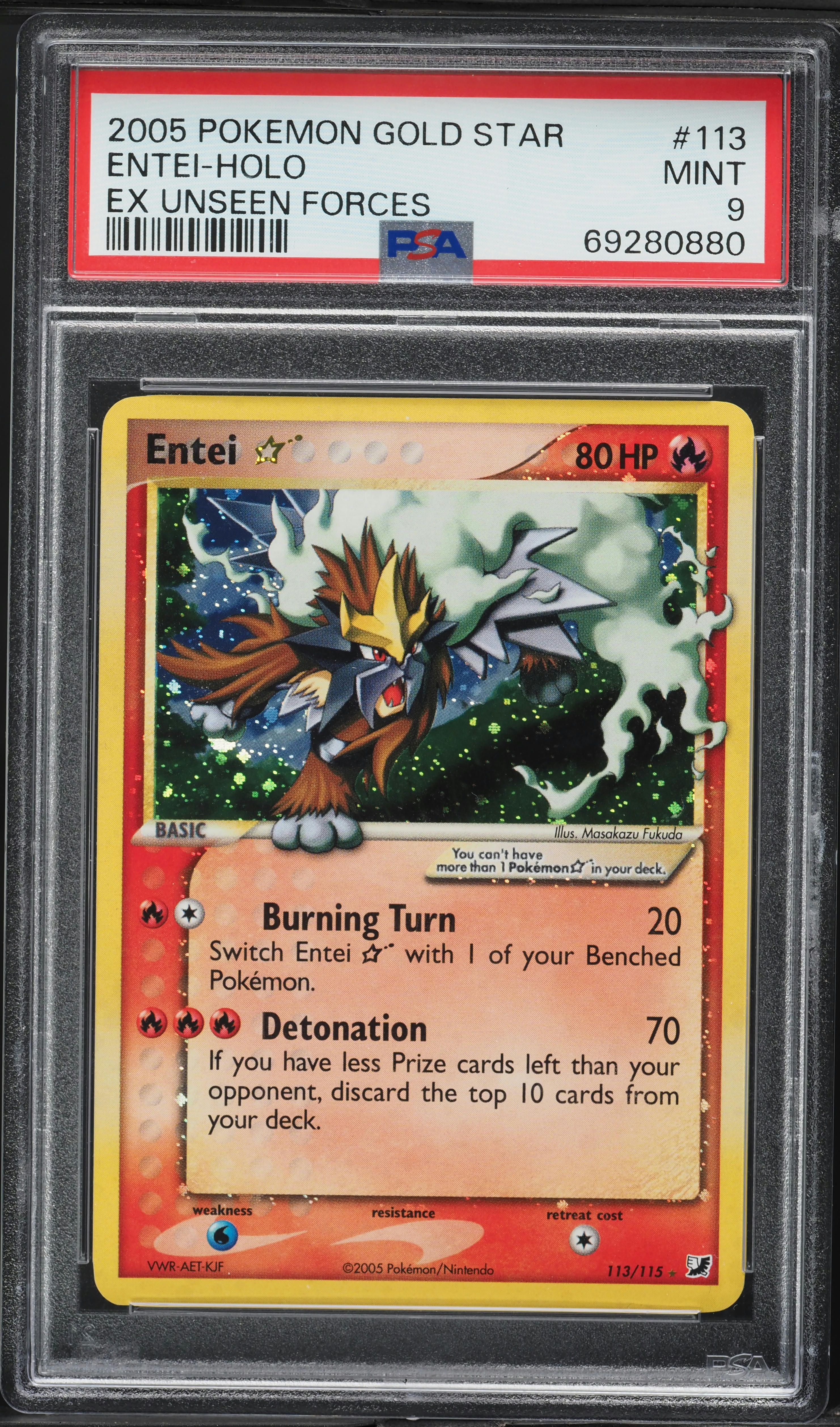 2005 Pokemon EX Unseen Forces Holo Entei Gold Star #113 PSA