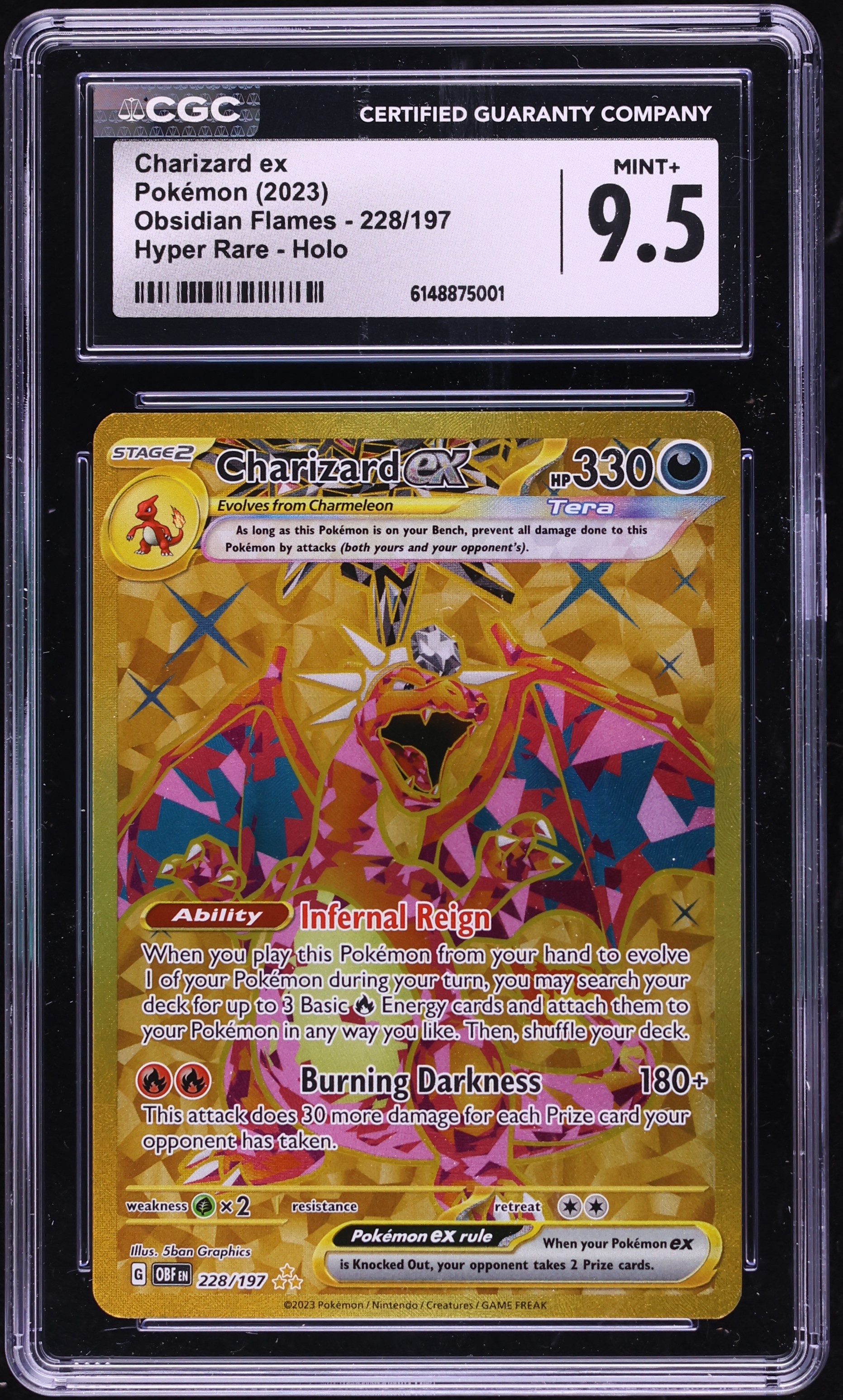 2023 Pokemon Scarlet & Violet Obsidian Flames Gold Rare Charizard EX #228 CGC 9.5 MINT+
