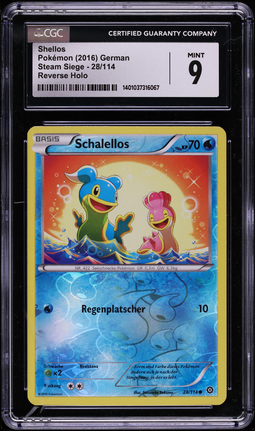 2016 Pokemon German XY Steam Siege Reverse Holo Shellos #28 CGC 9 MINT