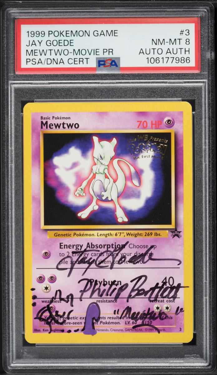 1999 Pokemon Movie Black Star Promo Mewtwo Jay Goede AUTO #3 PSA 8 NM-MT