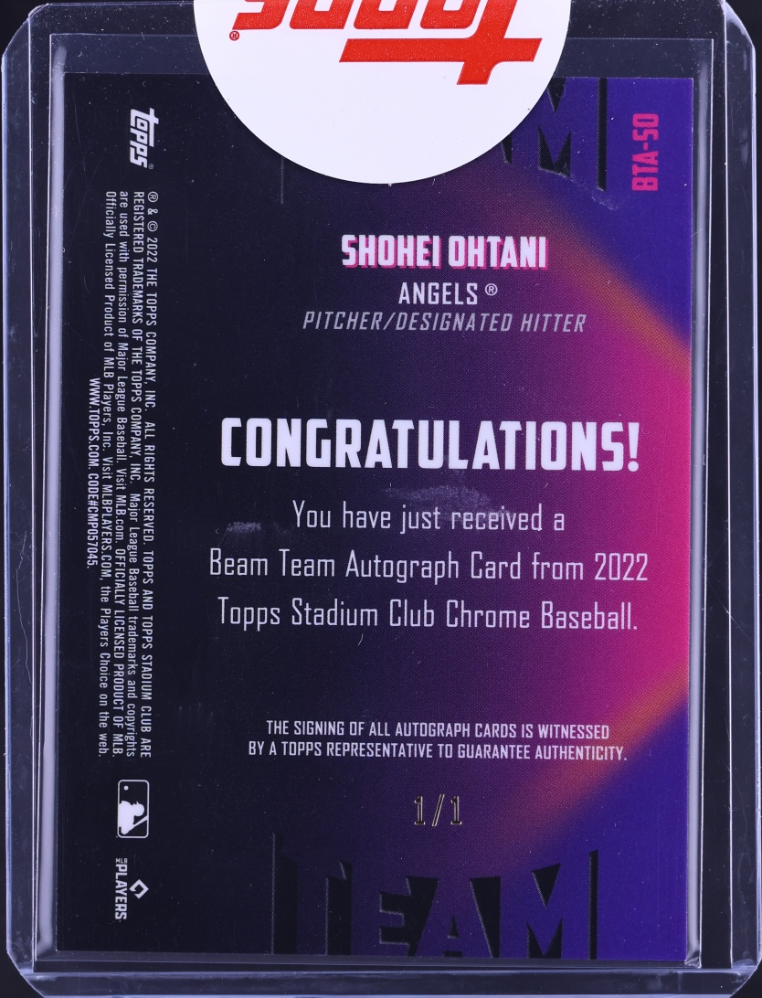 2022 Stadium Club Chrome Beam Team Superfractor Shohei Ohtani AUTO 1/1 #BTA-SO