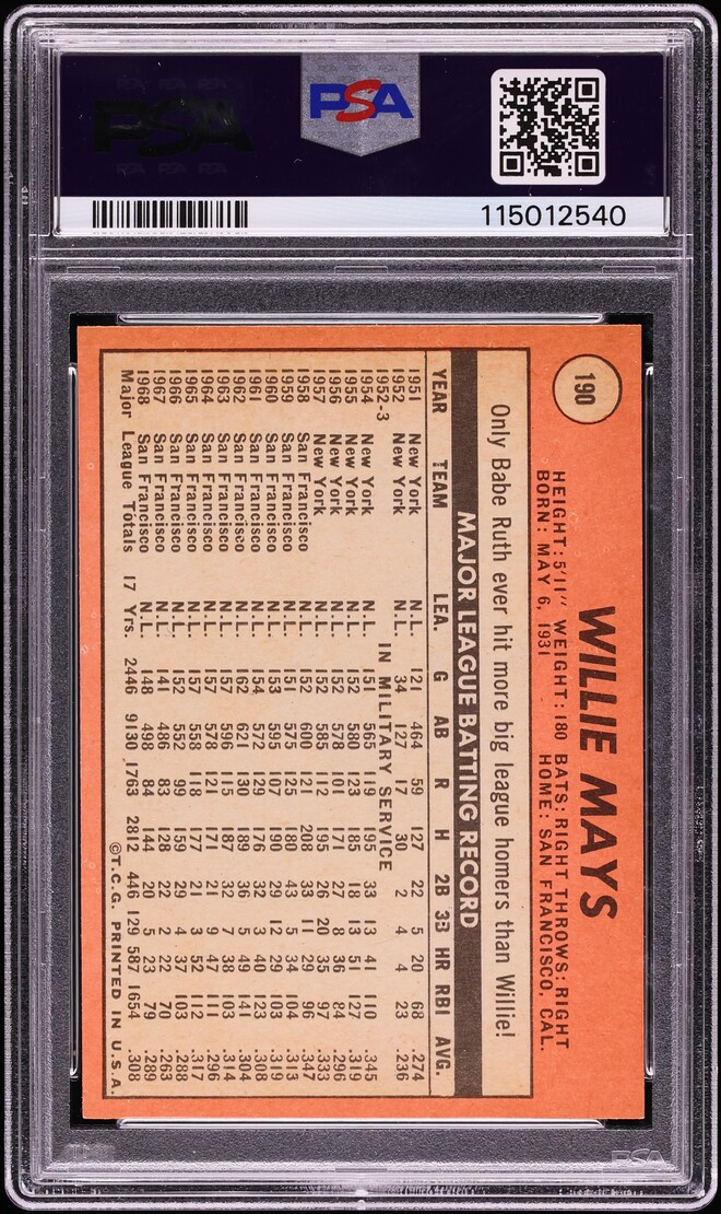 1969 Topps Willie Mays #190 PSA 9 MINT