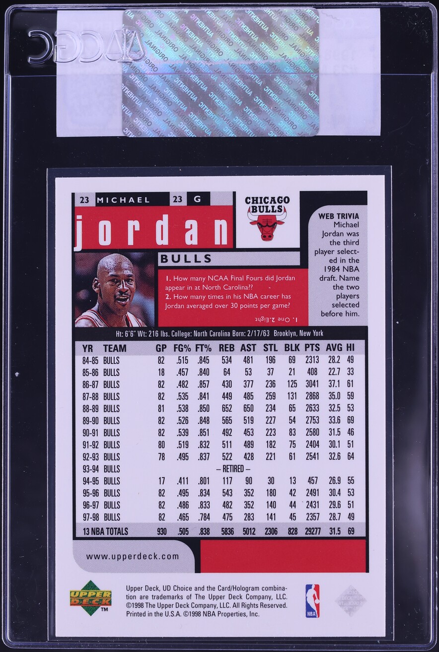 1998 Upper Deck Choice Michael Jordan #23 CGC AUTH