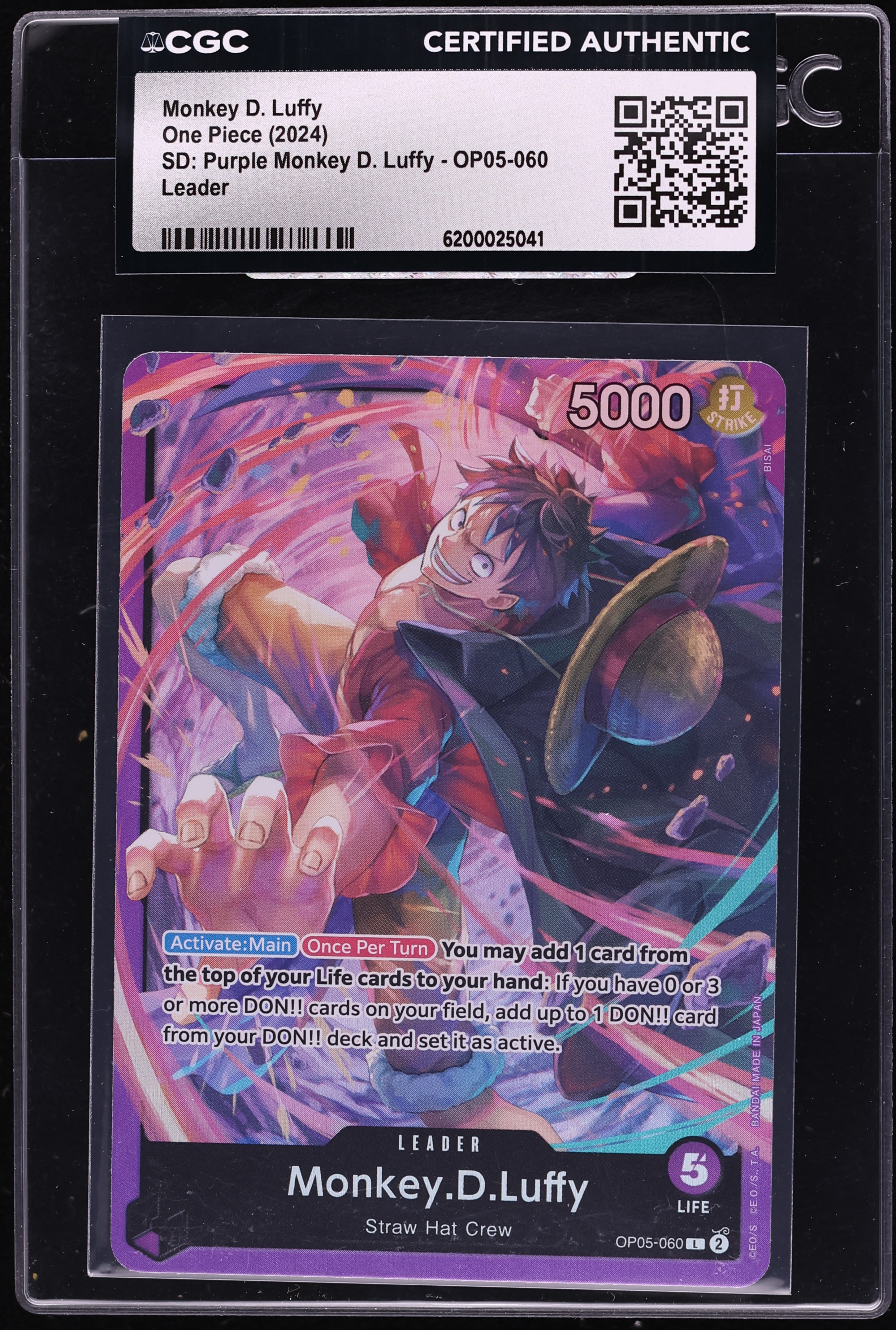 2024 One Piece Starter Deck Purple Leader Monkey D. Luffy #OP05-060 CGC AUTH