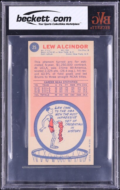 1969 Topps Basketball Lew Alcindor ROOKIE #25 BVG 6 EXMT