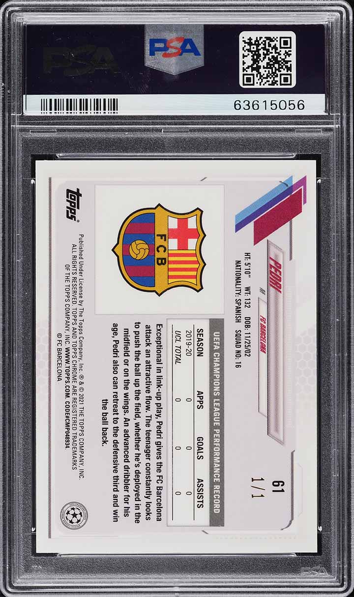 2020 Topps Chrome UEFA X Steve Aoki Superfractor Pedri ROOKIE 1/1 #61 PSA 10 GEM