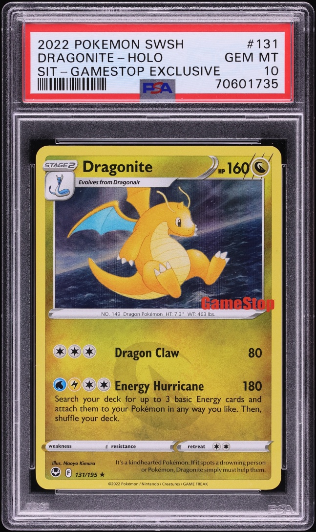 2022 Pokemon SWSH Silver Tempest Sit Gamestop Exclusive Holo Dragonite #131 PSA 10 GEM MINT