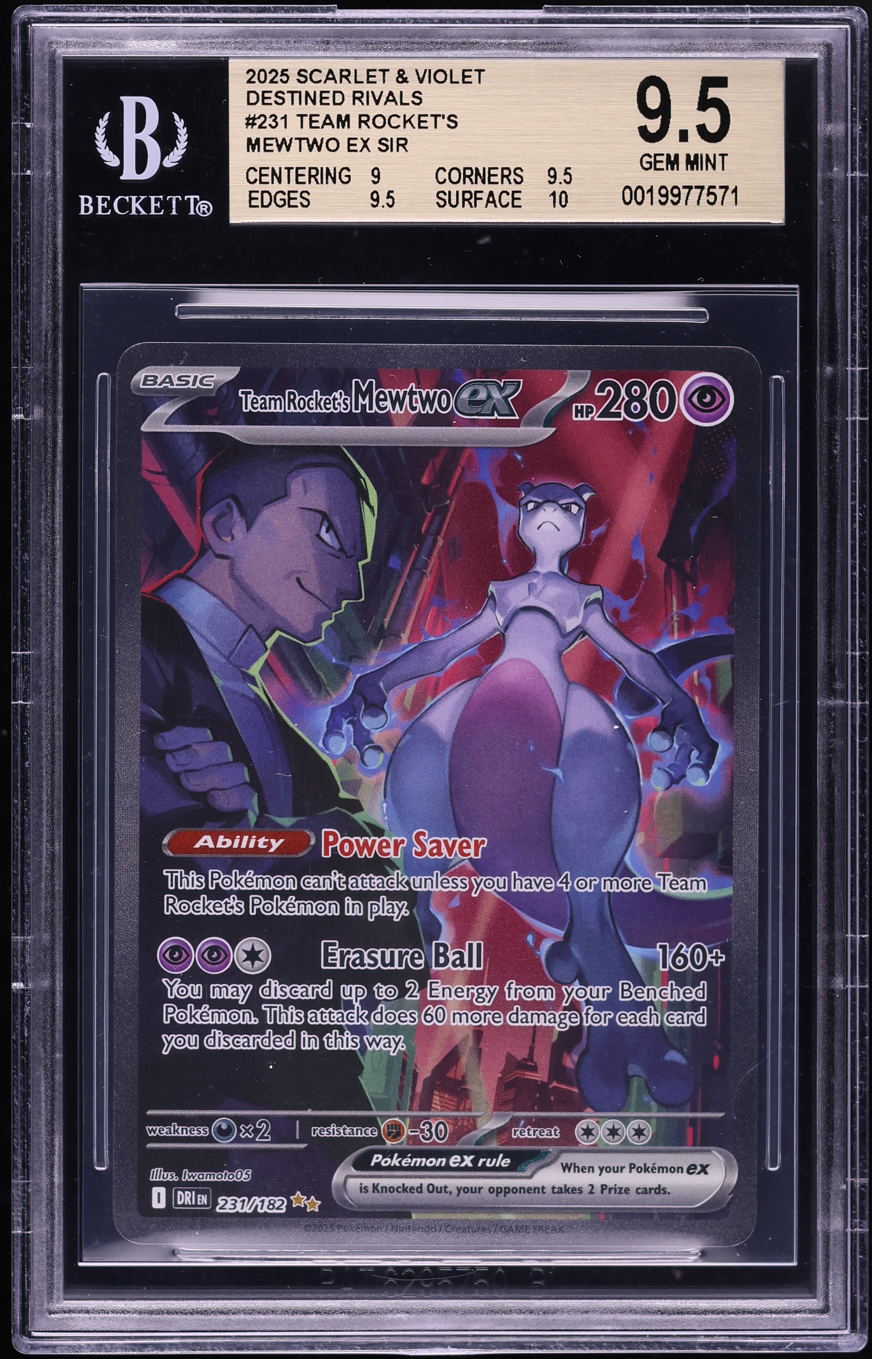 2025 Pokemon Scarlet & Violet Destined Rivals SIR Team Rocket's Mewtwo ex #231 BGS 9.5 GEM MINT