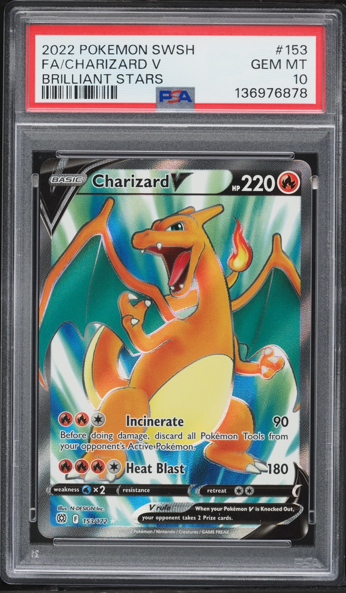 2022 Pokemon Sword & Shield Brilliant Stars Full Art Charizard V #153 PSA 10 GEM MINT