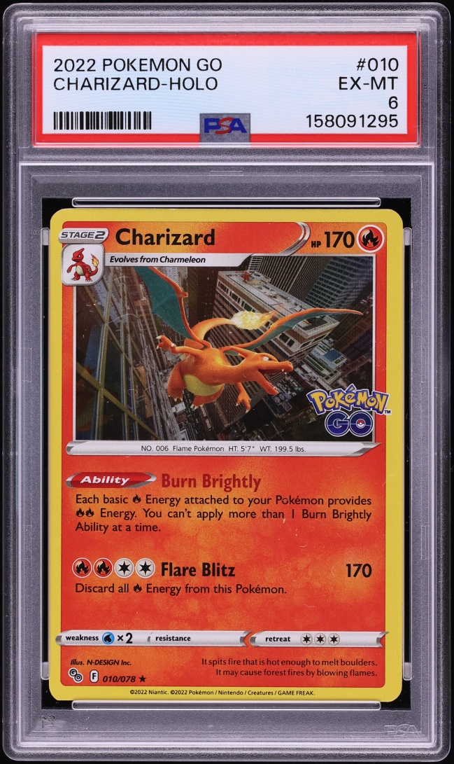 2022 Pokemon Sword & Shield Pokemon GO Holo Charizard #10 PSA 6 EXMT