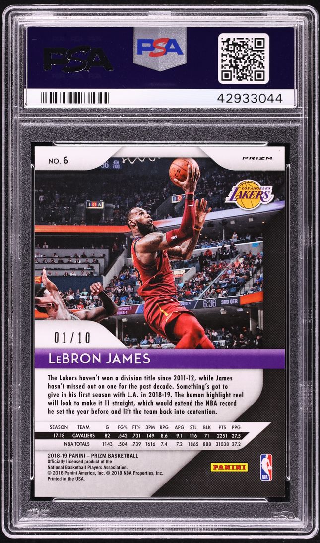 2018 Panini Prizm Gold LeBron James 1/10 #6 PSA 10 GEM MINT