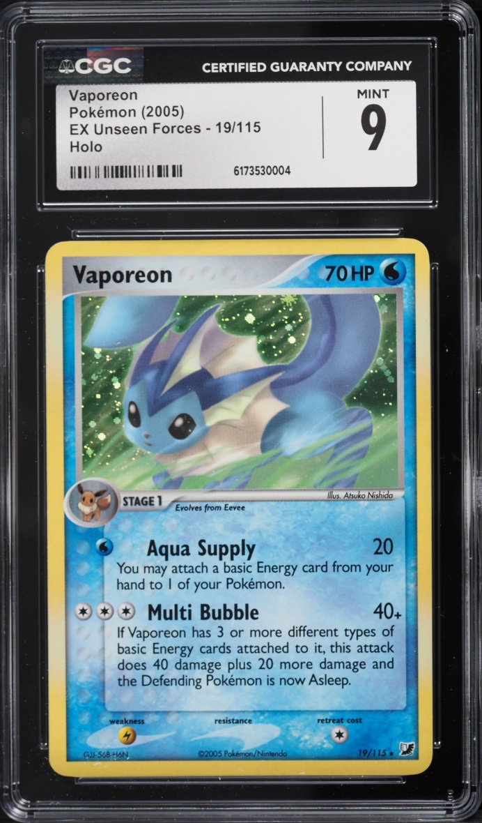 2005 Pokemon EX Unseen Forces Holo Vaporeon #19 CGC 9 MINT