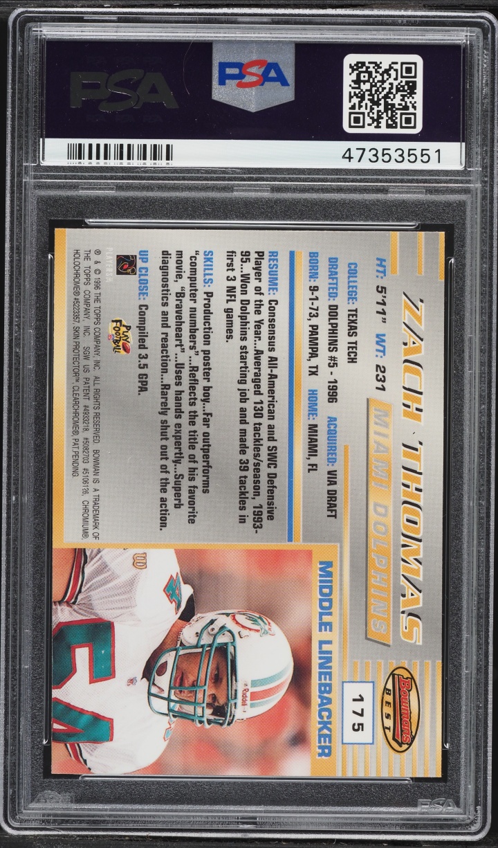 1996 Bowman's Best Zach Thomas ROOKIE #175 PSA 9 MINT