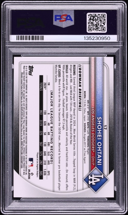 2025 Bowman Chrome Wave Refractor Shohei Ohtani /100 #17 PSA 10 GEM MINT