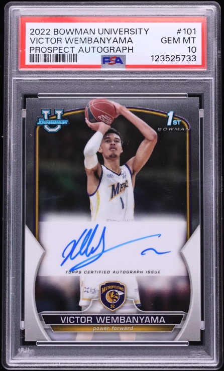 2022 Bowman Chrome University Victor Wembanyama ROOKIE AUTO #101 PSA 10 GEM MINT