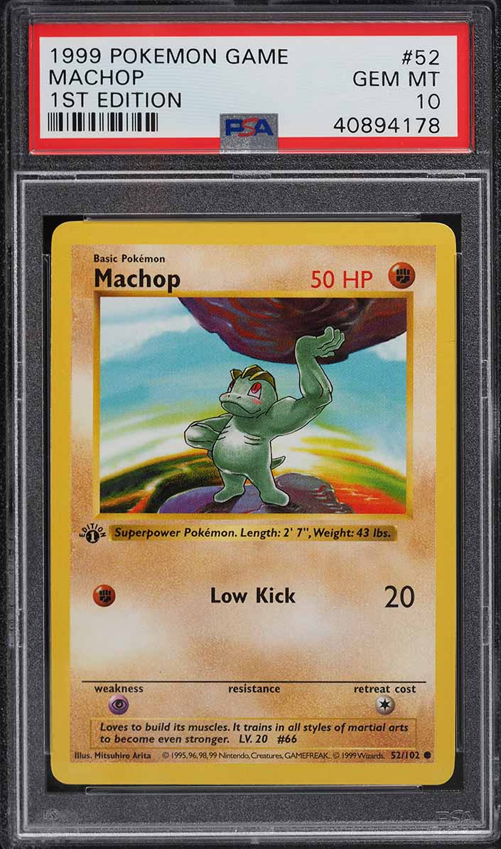 1999 Pokemon Base Set Shadowless 1st Edition Machop #52 PSA 10 GEM MINT