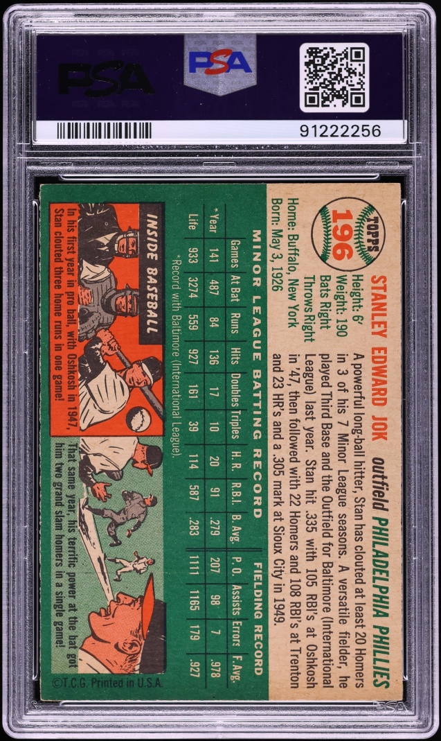 1954 Topps Stan Jok #196 PSA 8 NM-MT