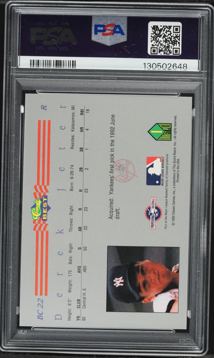 1992 Classic Best Blue Bonus Derek Jeter ROOKIE #BC22 PSA 8 NM-MT