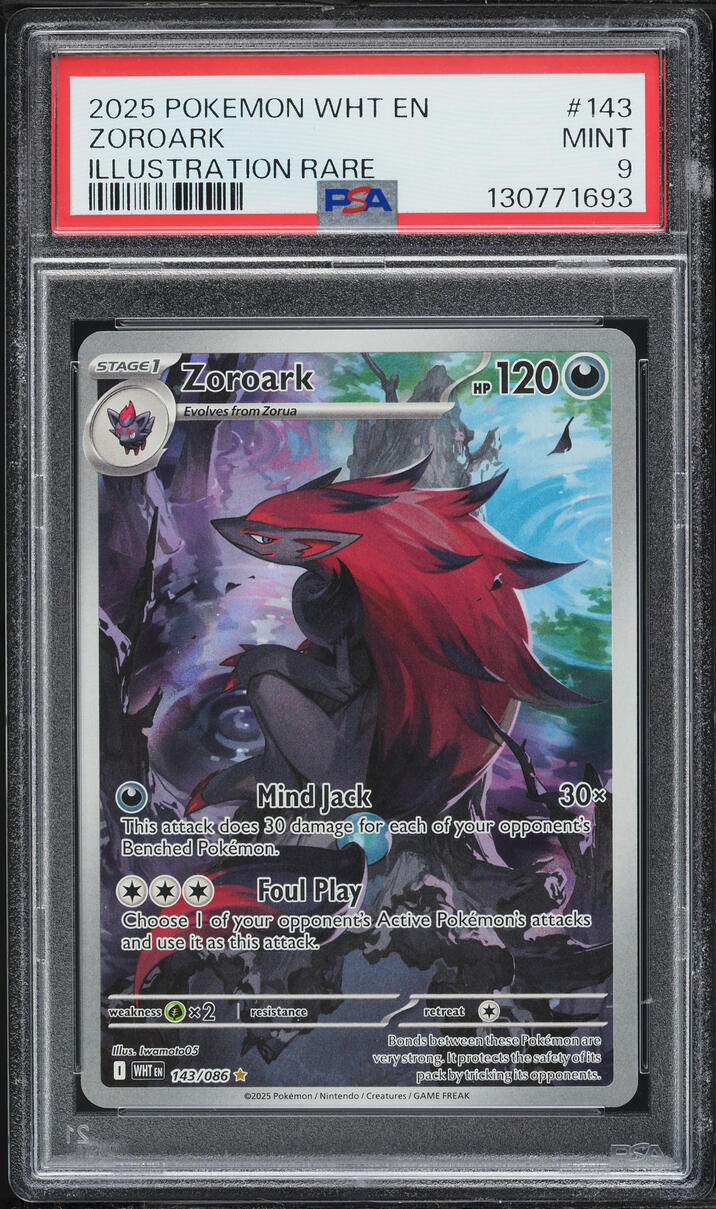 2025 Pokemon Scarlet & Violet White Flare IR Zoroark #143 PSA 9 MINT