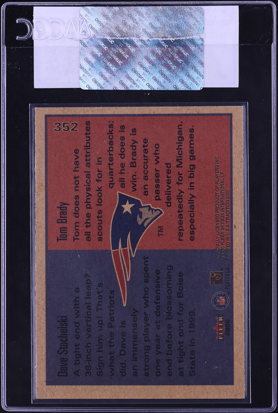 2000 Fleer Tradition Dave Stachelski & Tom Brady ROOKIE #352 CGC AUTH