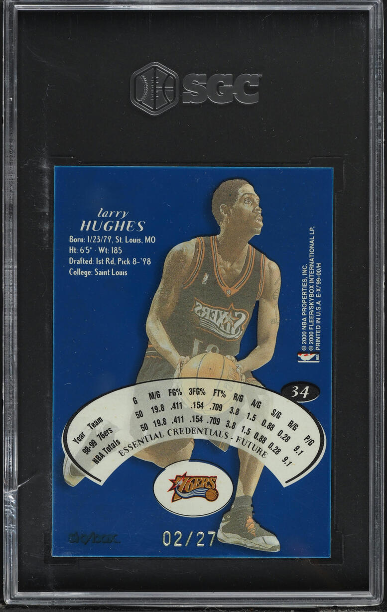 1999 Skybox E-X Essential Credentials Future Larry Hughes /27 #34 SGC 8 NM-MT - Photo 2