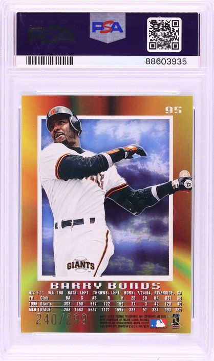 1997 Skybox E-X2000 Credentials Barry Bonds /299 #95 PSA 9 MINT - Photo 2