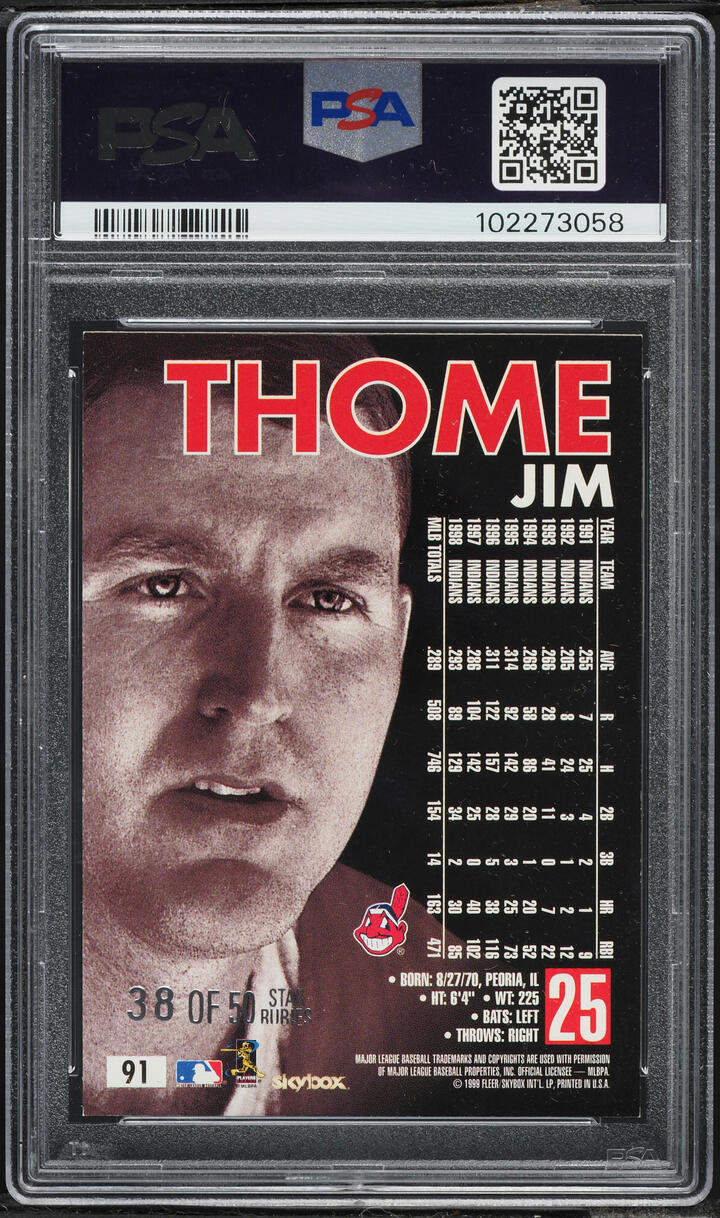 1999 Skybox Premium Star Rubies Jim Thome /50 #91 PSA 6 EXMT - Photo 2