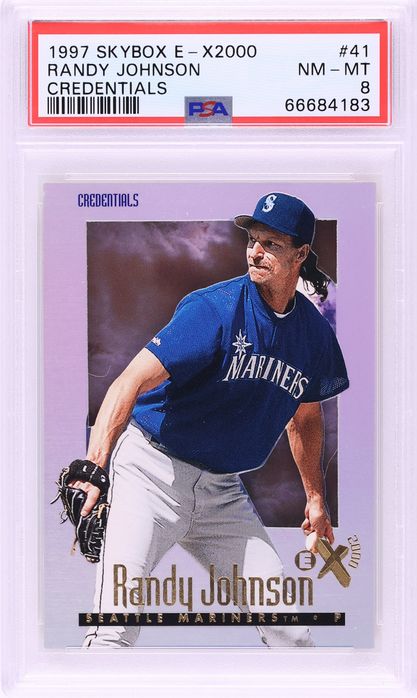 1997 Skybox E-X 2000 Credentials Randy Johnson /299  #41 PSA 8 NM-MT - Photo 1