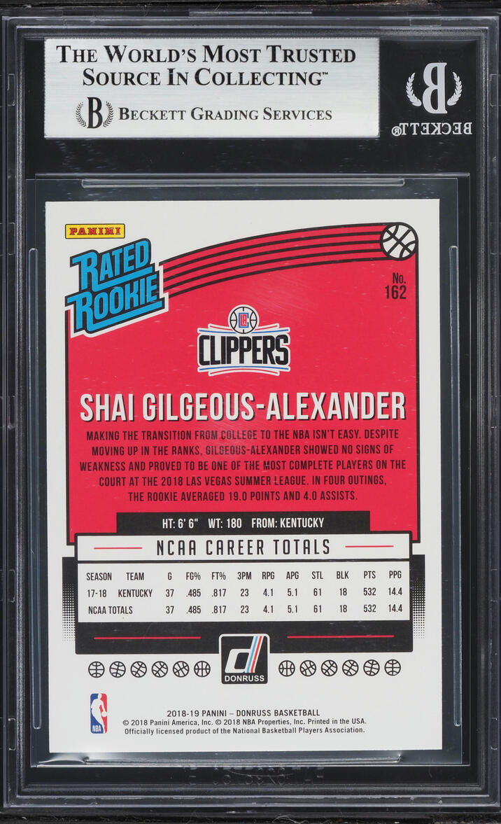 2018 Donruss Basketball Shai Gilgeous-Alexander ROOKIE #162 BGS 8 NM-MT