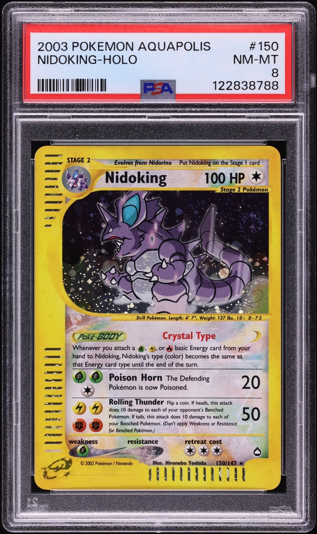 2003 Pokemon Aquapolis Holo Crystal Nidoking #150 PSA 8 NM-MT