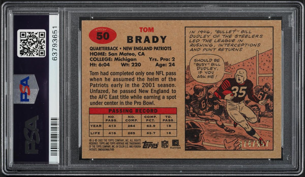 2002 Topps Heritage Retrofractor Tom Brady /557 #50 PSA 10 GEM MINT