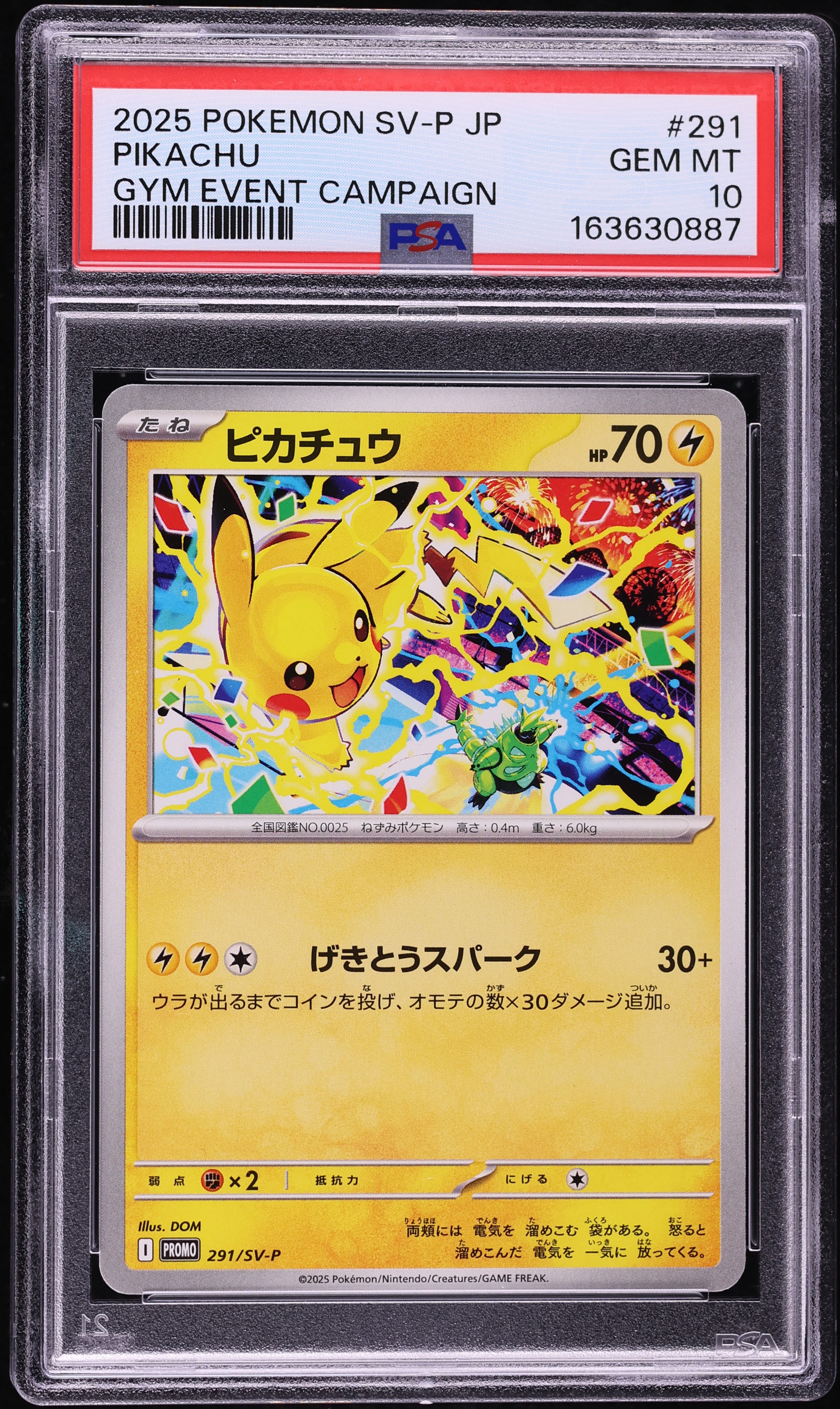 2025 Pokemon Japanese Scarlet & Violet Promo Gym Event Campaign Pikachu #291 PSA 10 GEM MINT