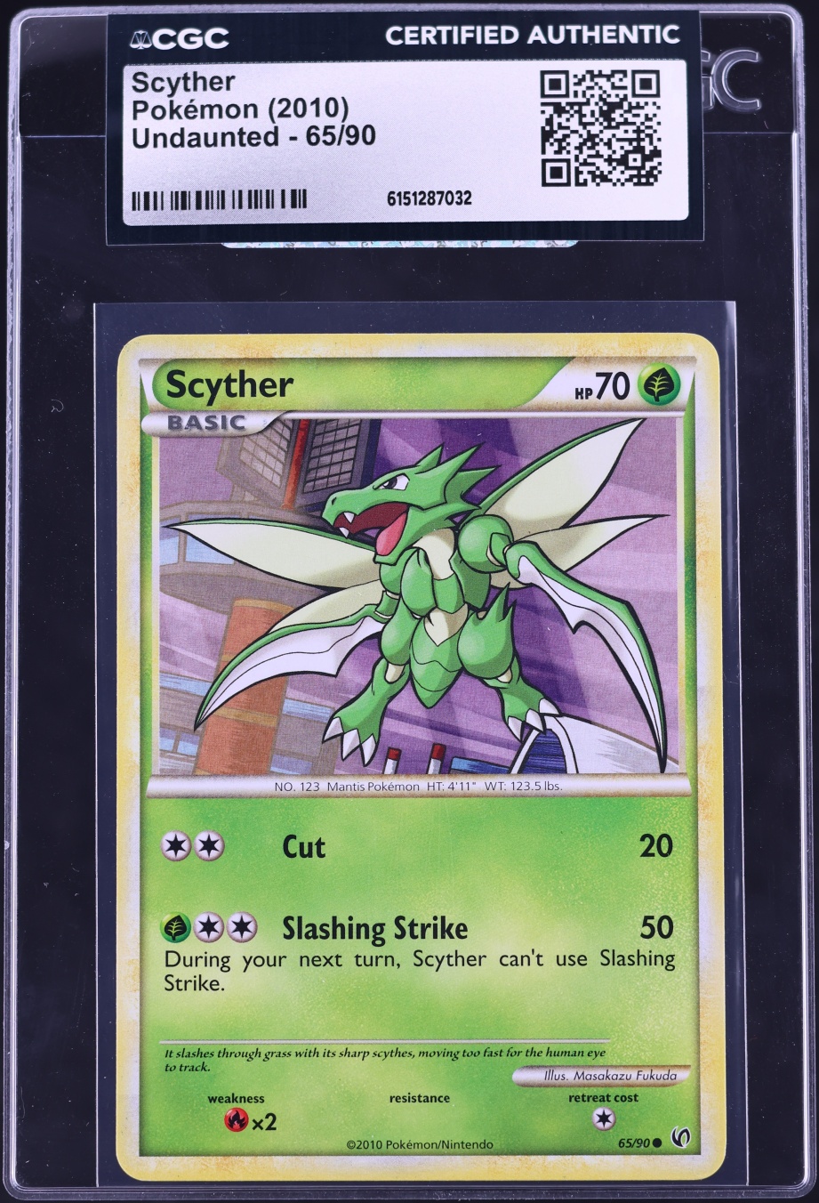 2010 Pokemon HeartGold & SoulSilver Undaunted Scyther #65 CGC AUTH