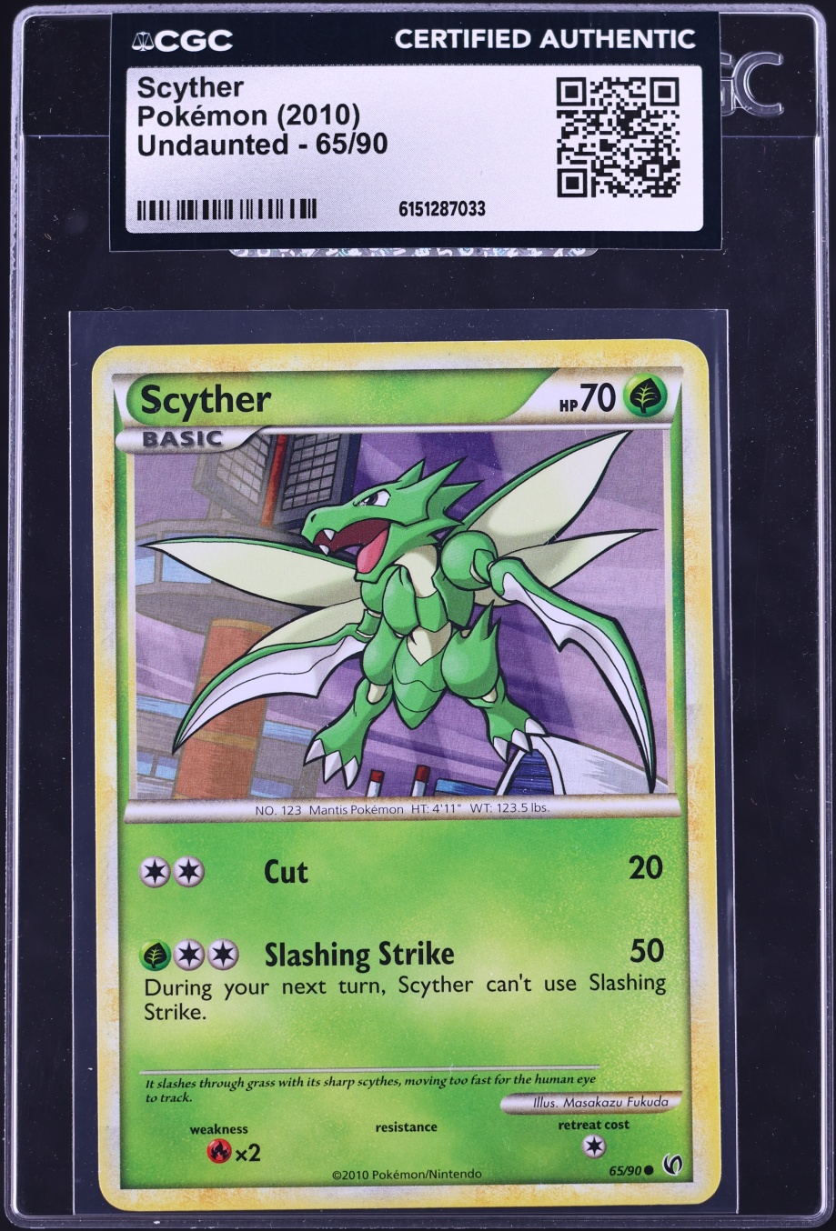 2010 Pokemon HeartGold & SoulSilver Undaunted Scyther #65 CGC AUTH