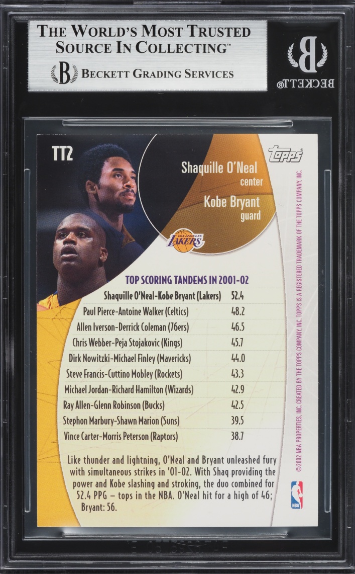 2002 Topps Top Tandems Shaquille O'Neal Kobe Bryant #TT2 BGS 8 NM-MT