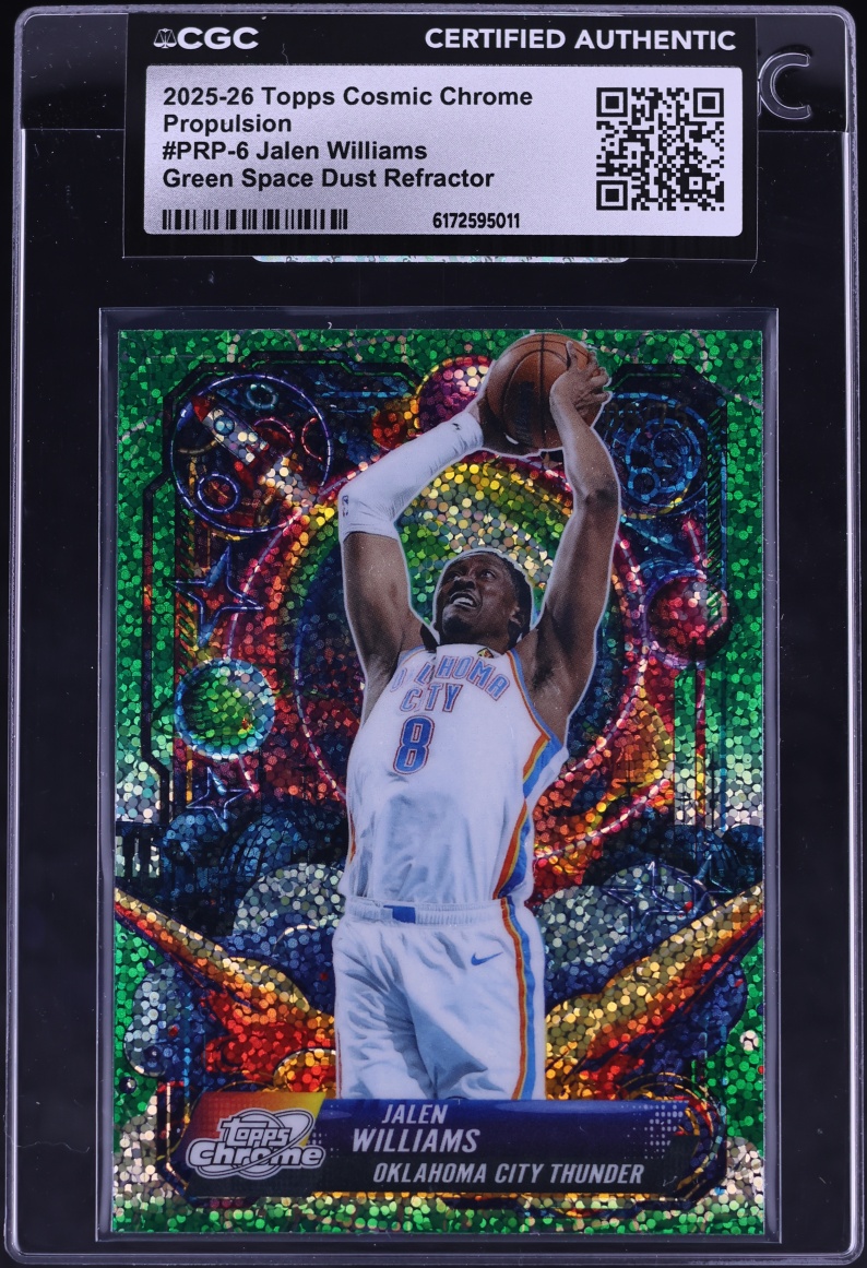 2025 Topps Chrome Cosmic Propulsion Green Space Dust Ref. Jalen Williams JSY # 8/75 CGC AUTH