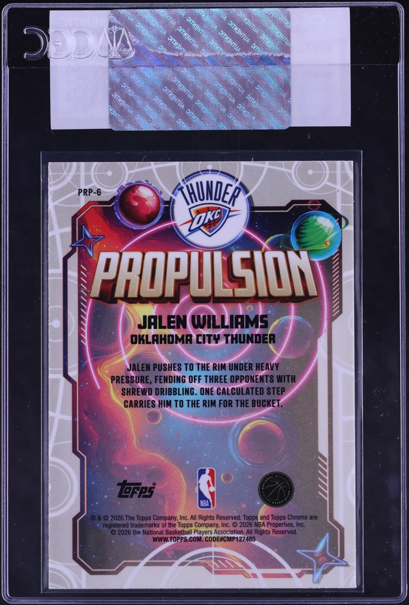 2025 Topps Chrome Cosmic Propulsion Green Space Dust Ref. Jalen Williams JSY # 8/75 CGC AUTH