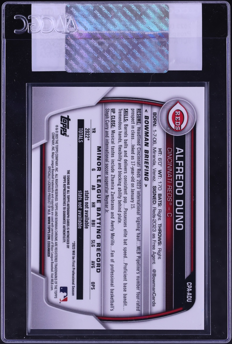 2023 Bowman Chrome Alfredo Duno PROSPECT AUTO #CPA-ADU CGC AUTH